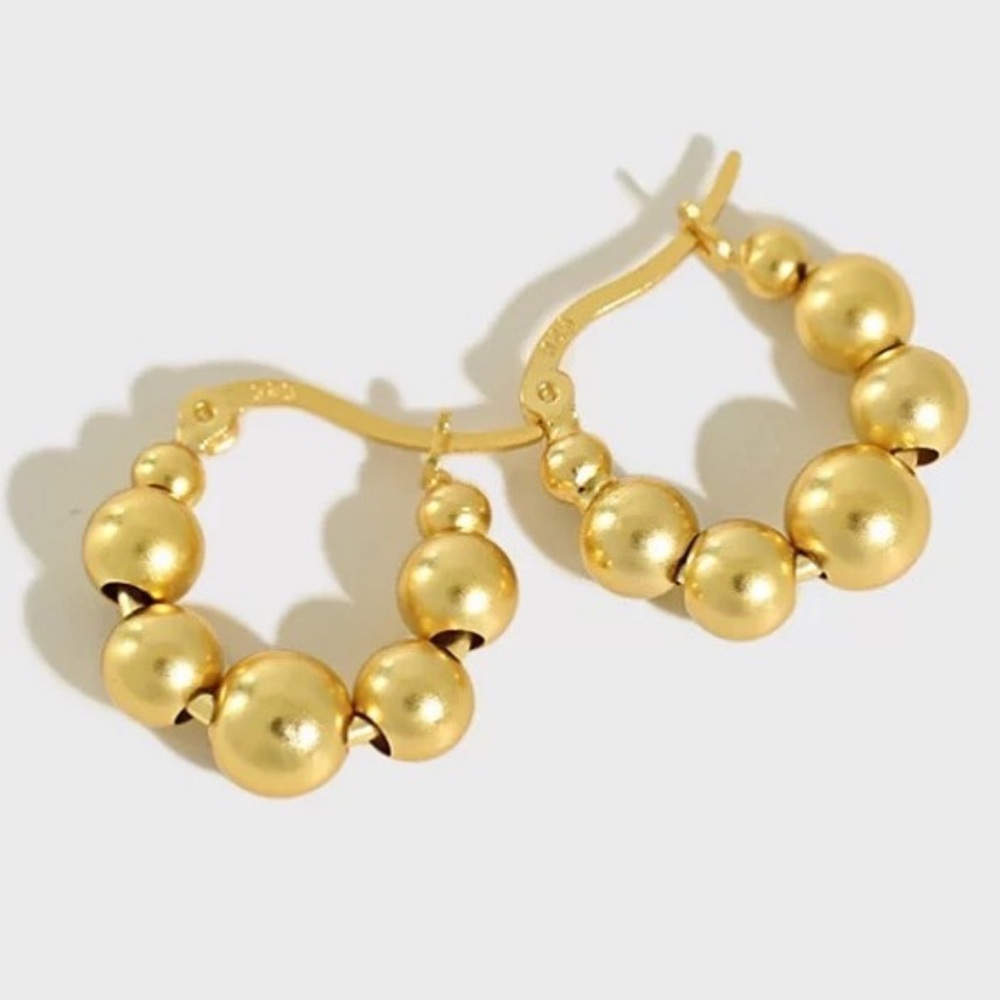 9.26 sterling silver - beaded hoop earrings